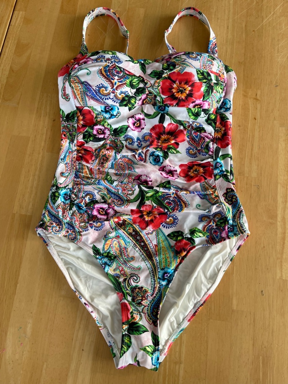 Niptuck Swim Women's Tropical Floral Ruched One Piece Swimsuit Size 8 Beach